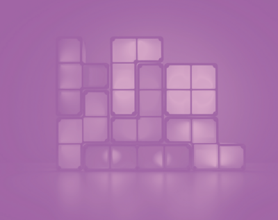 Purple tinted image of 3D Tetris blocks stacked on one another 