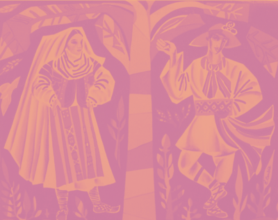Artwork of two figures under a tree