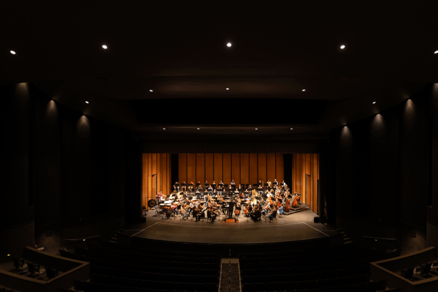 Looking at the stage from the audience during a show